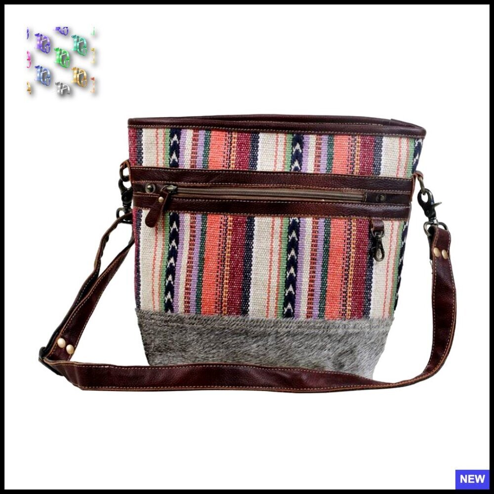 Upcycled Cotton Leather Shoulder Bag Vintage Boho Artistic Satchel